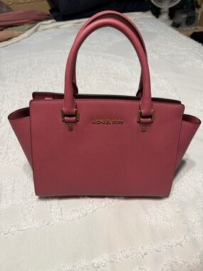 Michael Kors Rose Pink Saffiano Satchel with Gold Hardware